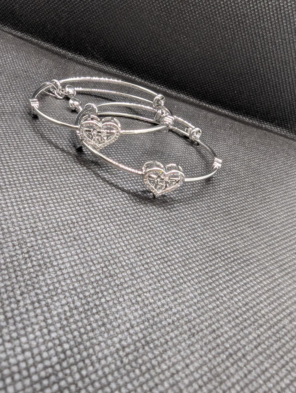 Silver-Tone Crystal Heart Bangle Bracelet Set