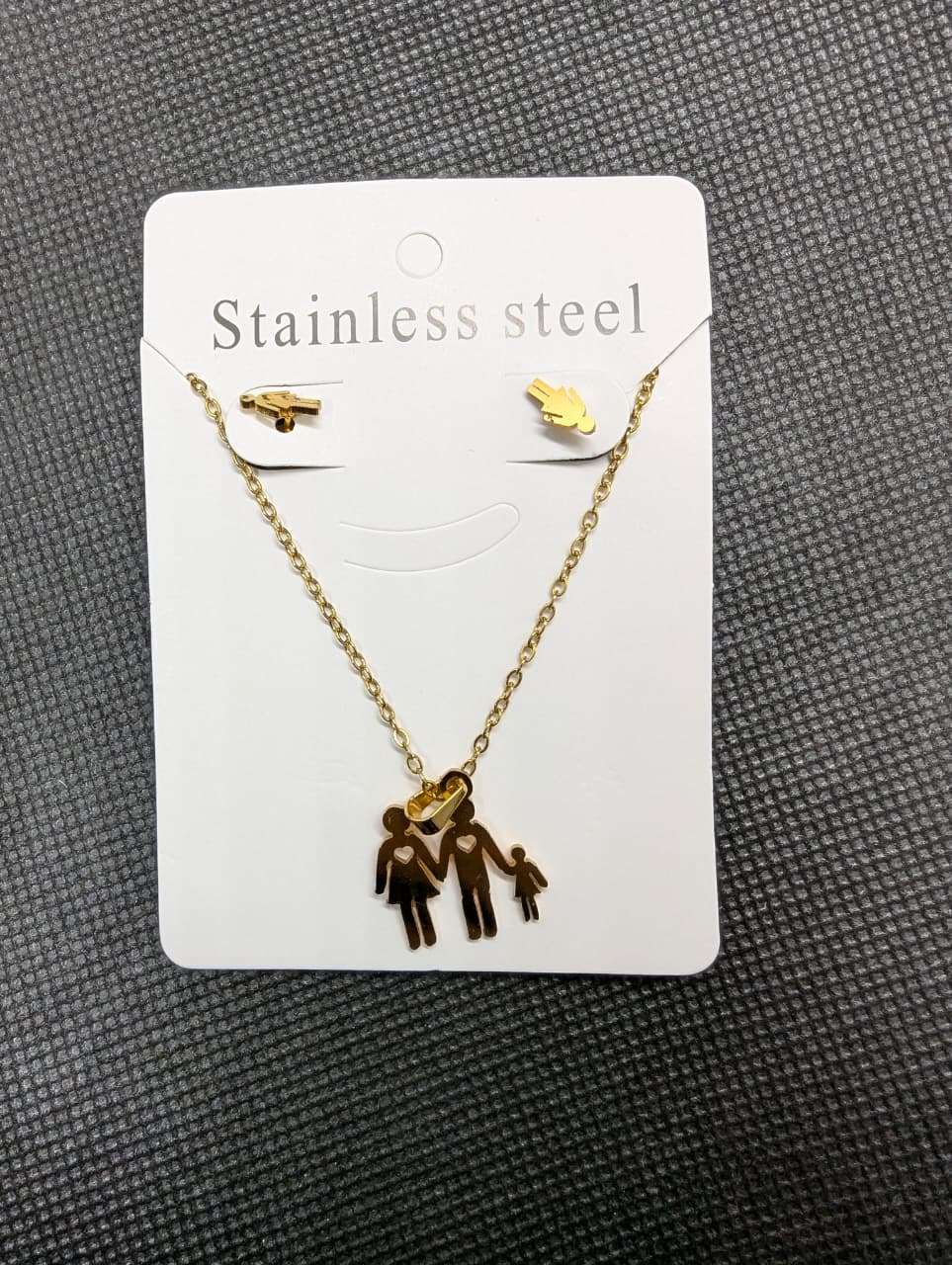Golden Family Heart Stainless Steel Necklace & Earrings Set