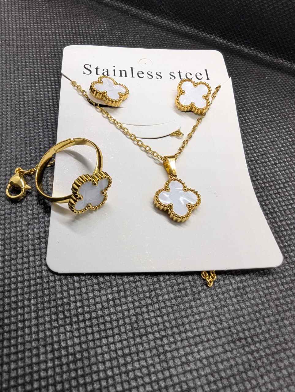 Golden Clover Stainless Steel Necklace & Earrings Set
