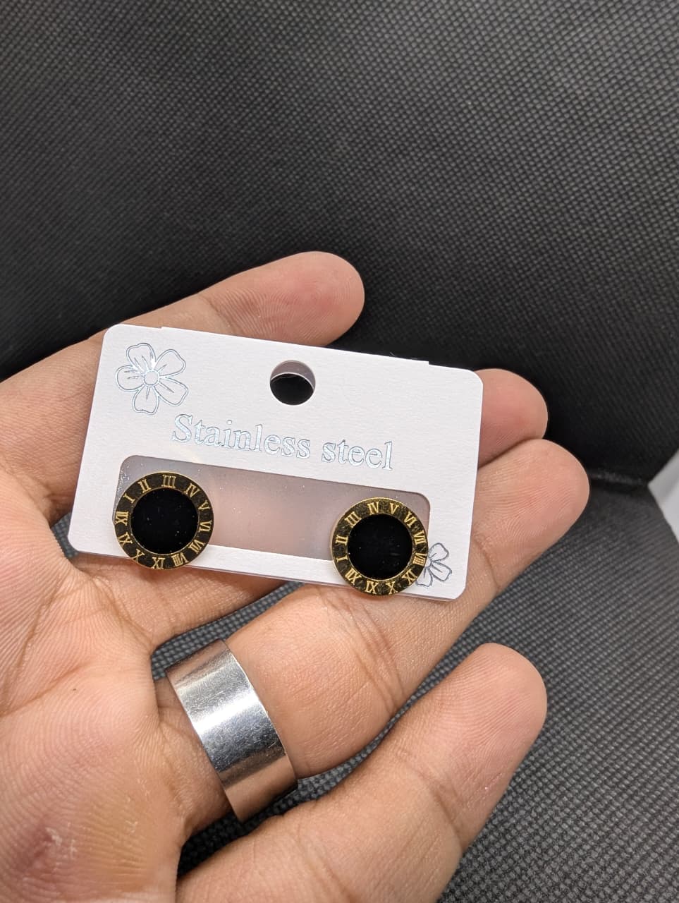 Black Roman Numeral Stainless Steel Stud Earrings