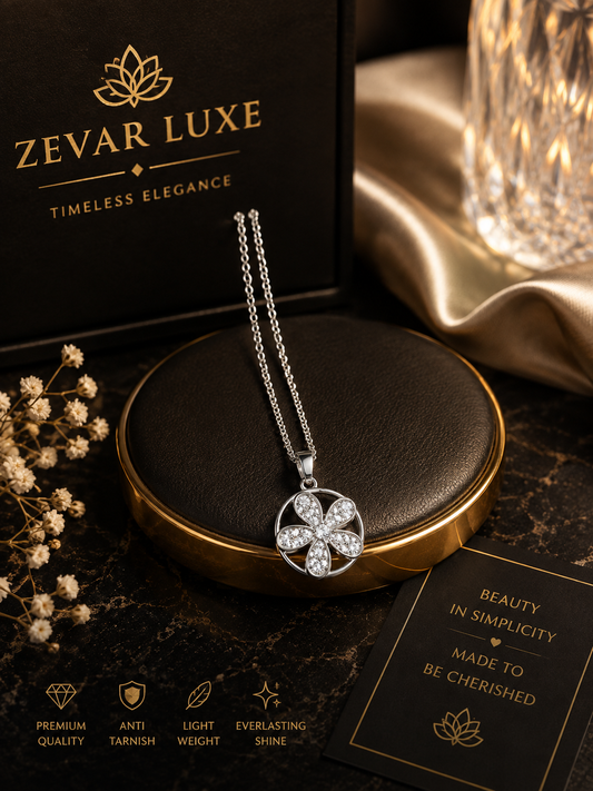 Silver Floral Pendant Necklace for Women | Sparkling Crystal Flower Jewelry | Elegant Stainless Steel Necklace