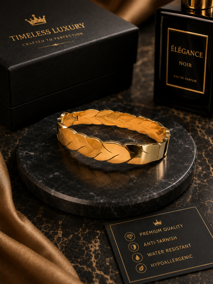 Golden Leaf Motif Statement Bracelet