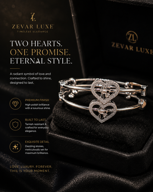 Silver-Tone Crystal Heart Bangle Bracelet Set