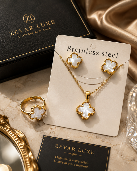 Golden Clover Stainless Steel Necklace &amp; Earrings Set