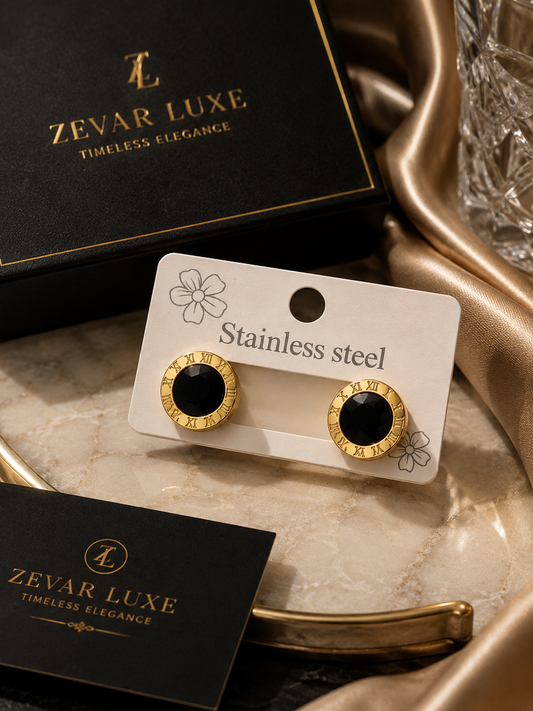 Black Roman Numeral Stainless Steel Stud Earrings