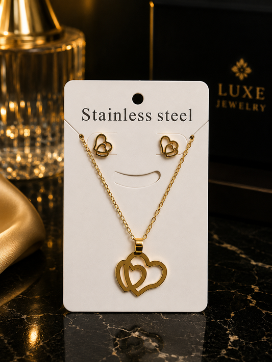 Interlocking Hearts Necklace &amp; Earrings Set