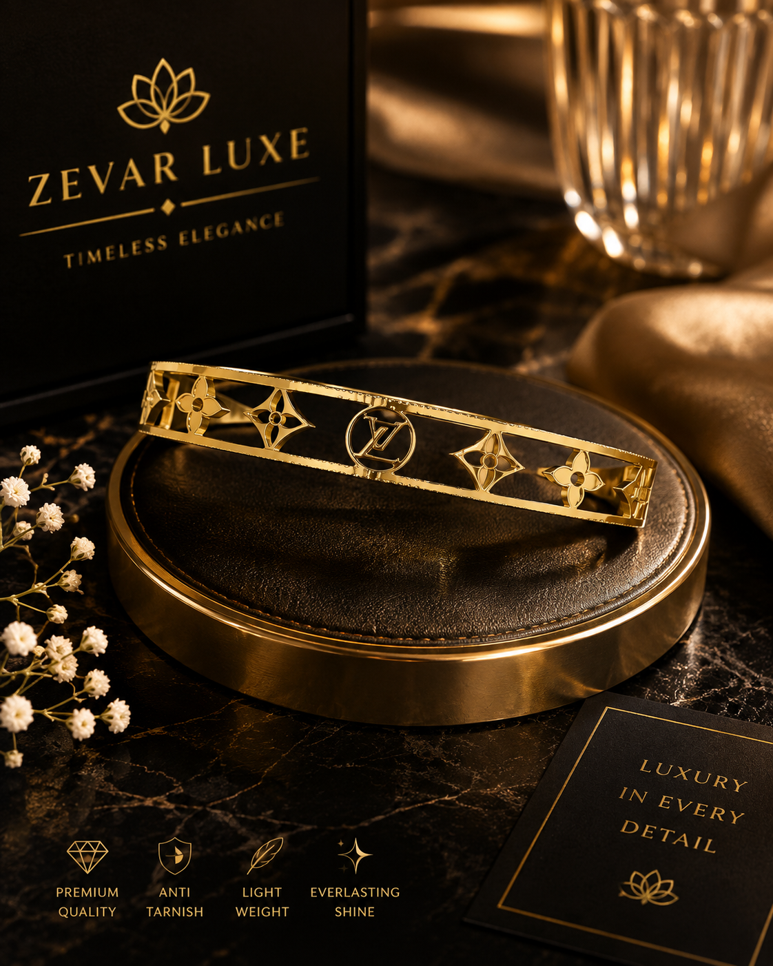 Golden Geometric Open Cuff Bracelet