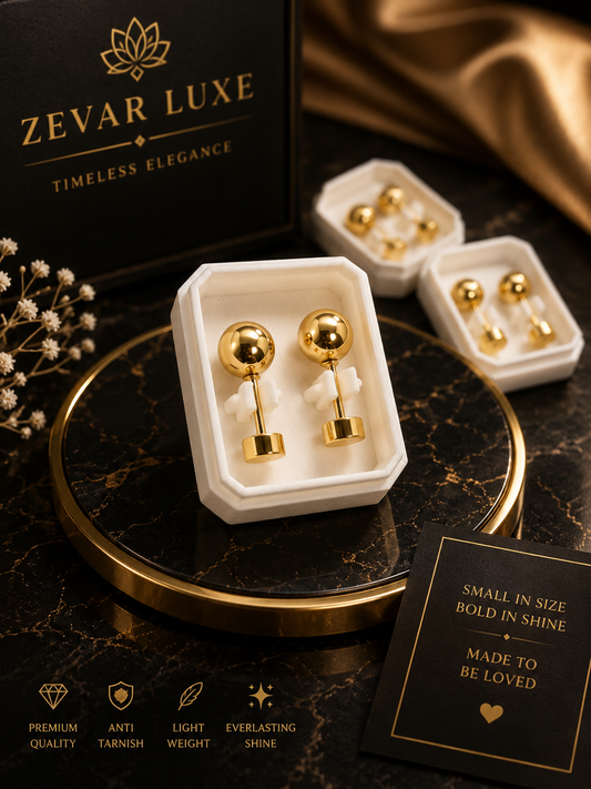 Golden Ball &amp; Bar Drop Stud Earrings