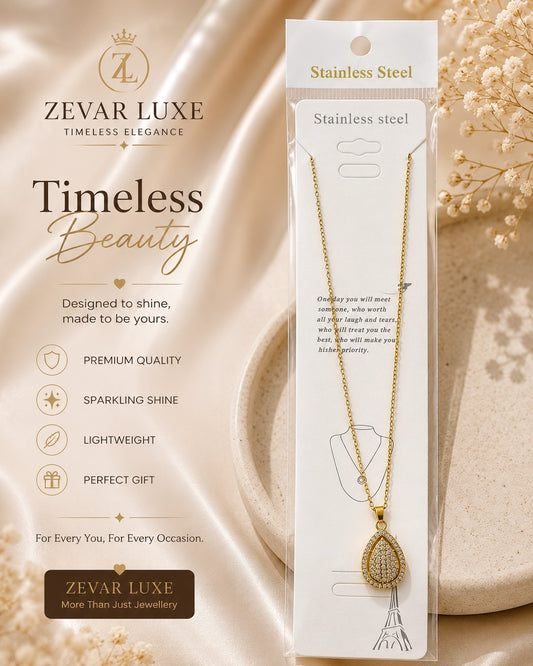 Golden Teardrop Crystal Pendant Necklace