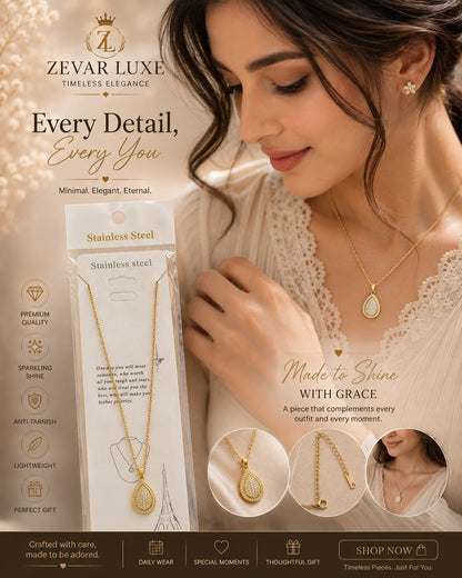 Golden Teardrop Crystal Pendant Necklace