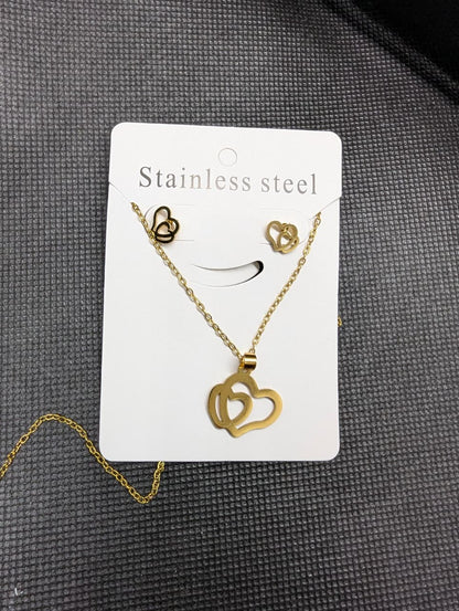 Golden Interlocking Hearts Necklace &amp; Earrings Set