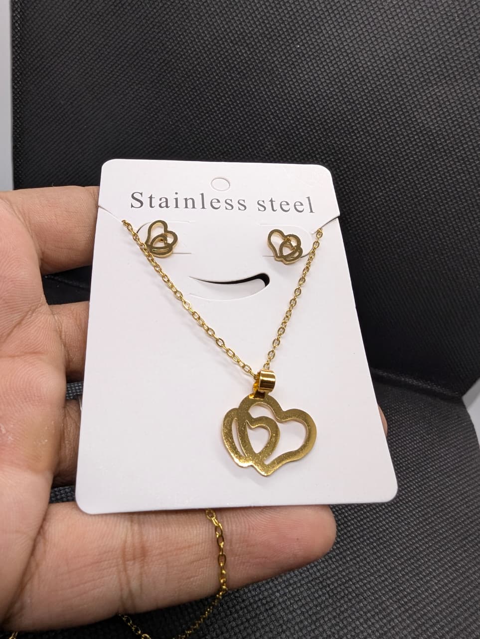 Golden Interlocking Hearts Necklace &amp; Earrings Set