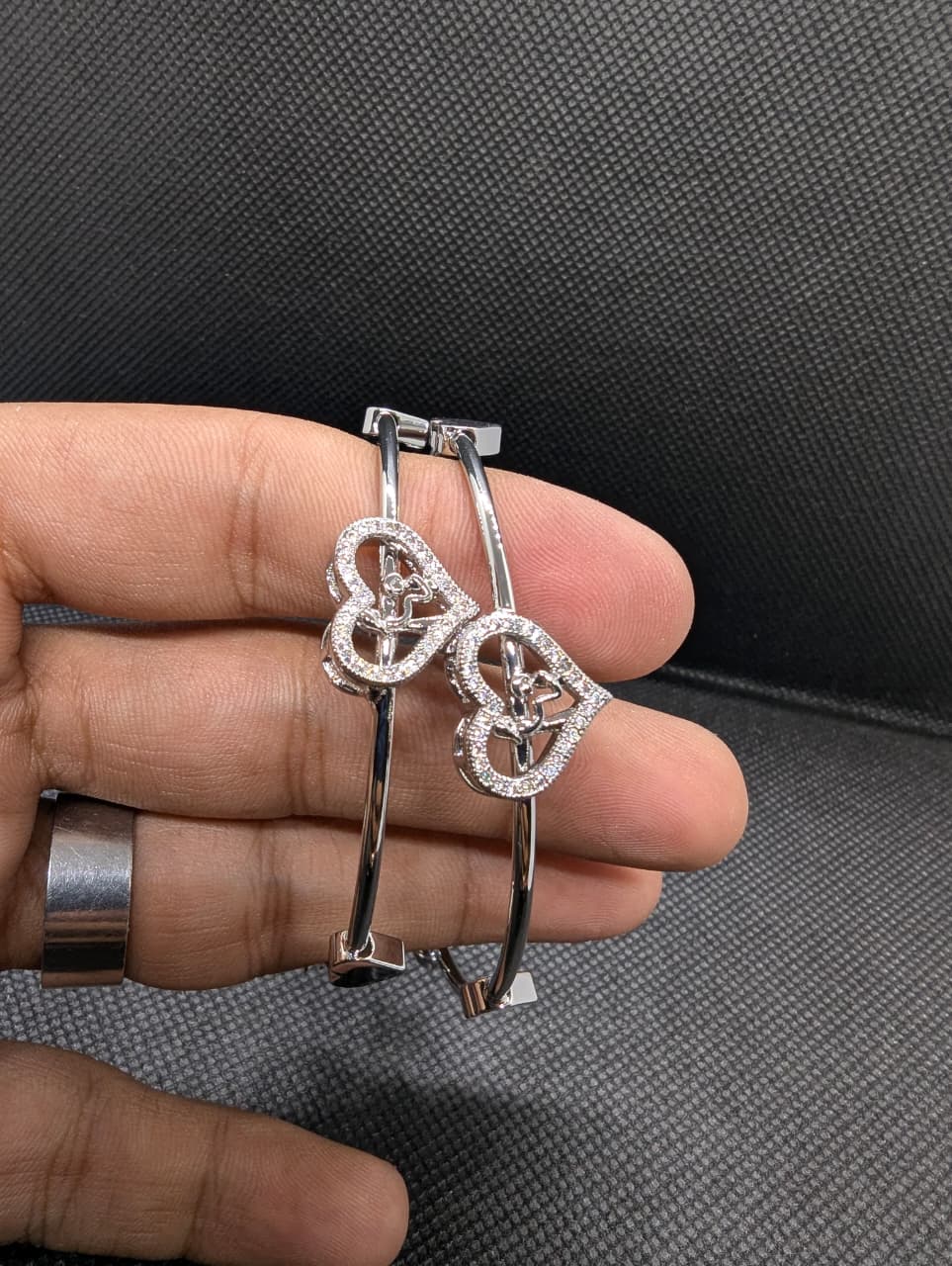 Silver-Tone Crystal Heart Bangle Bracelet Set