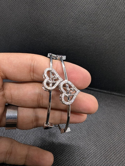Silver-Tone Crystal Heart Bangle Bracelet Set
