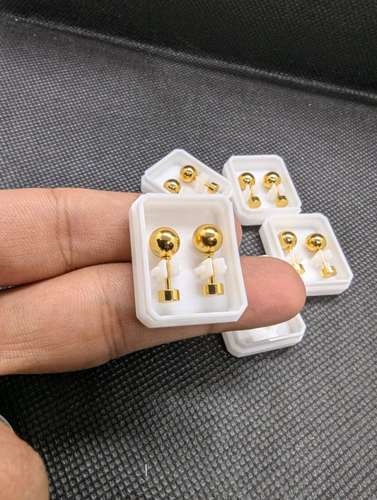Golden Ball &amp; Bar Drop Stud Earrings