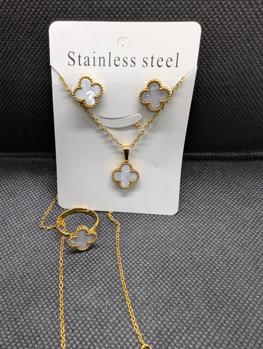 Golden Clover Stainless Steel Necklace &amp; Earrings Set