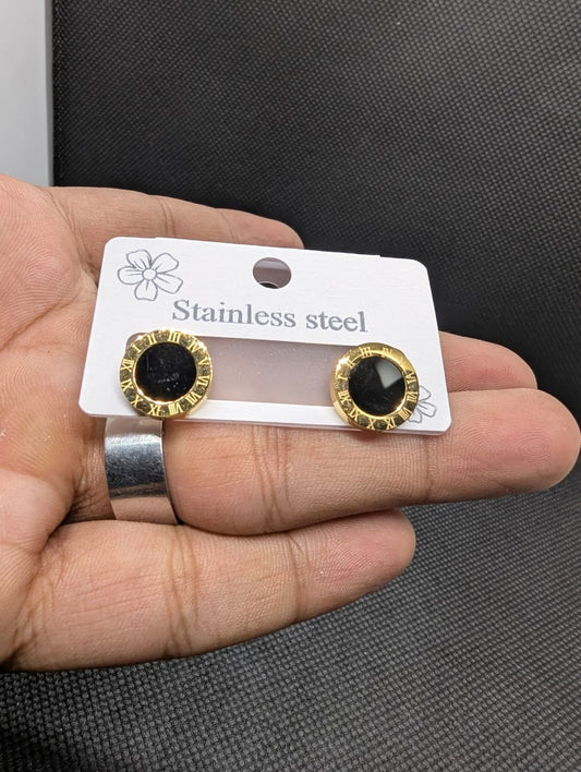 Black Roman Numeral Stainless Steel Stud Earrings
